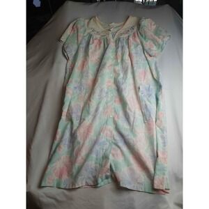 Morning News Vintage Floral House Dress Snap Front Duster Robe Pastel Womens 3X